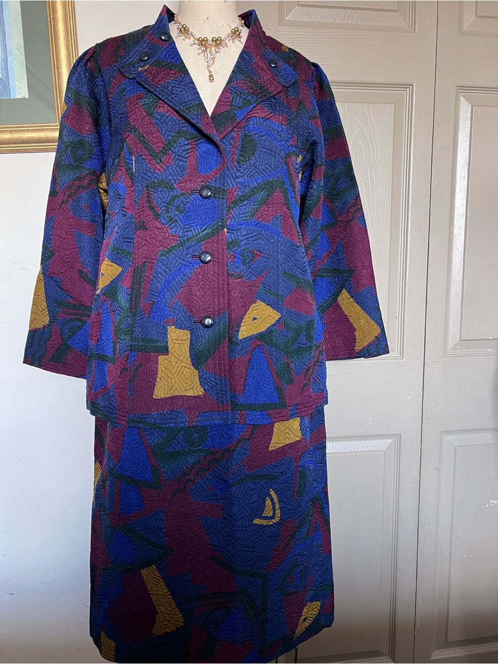 Vintage-Inspired Women’s Abstract Print Skirt - Blue & Purple